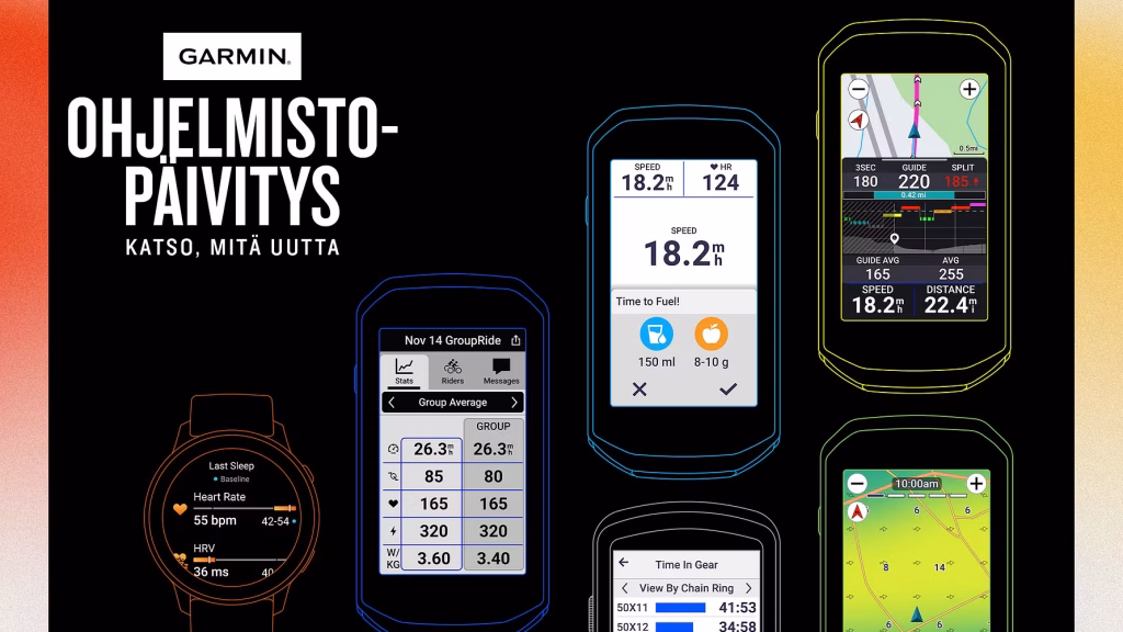 Garmin julkaisee uusia ominaisuuspäivityksiä valikoiduille älykelloille ja pyörätietokoneille
